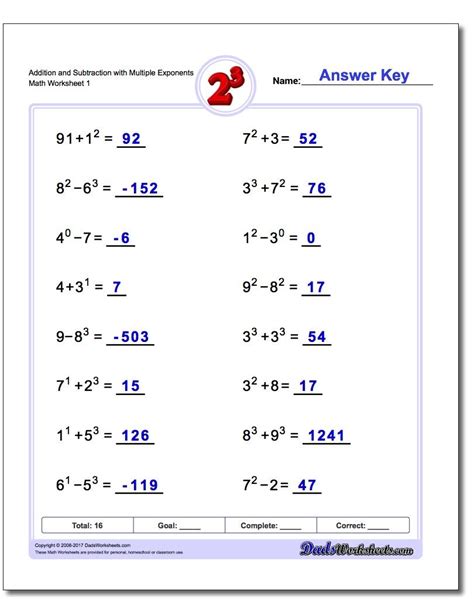 Mixed Addition And Subtraction With Exponents Addition Subtraction