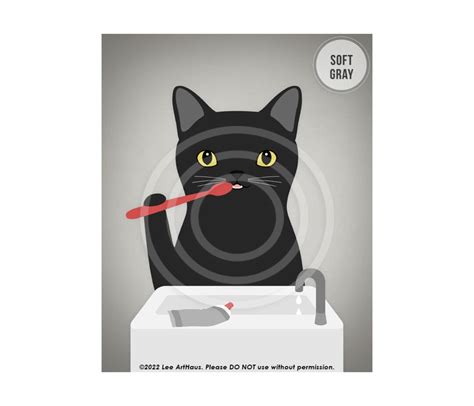 292dp Black Cat Bath Art Black Cat Brushing Teeth Wall Art Etsy