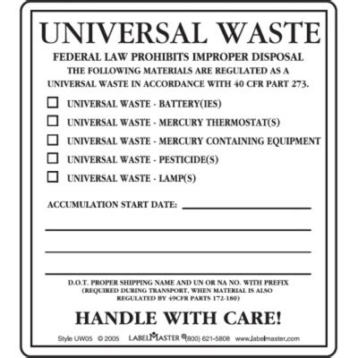 Printable Universal Waste Label