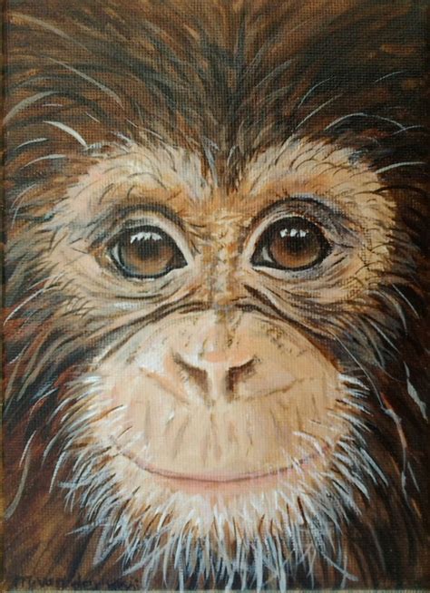 Chimpanzee Art Monkey Painting Jungle Animal Art Ape Original
