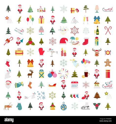 Christmas New Year Holidays Icon Big Set Flat Style Collection Vector Illustration Stock
