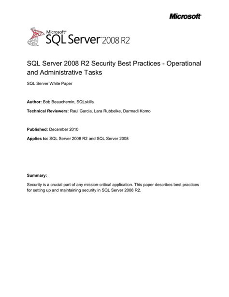 SQL Server 2008 R2 Security Best Practices