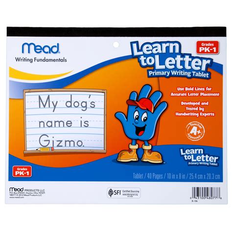 Mead Learn To Letter Primary Writing Tablet 40 Sheets Grades Pk 1