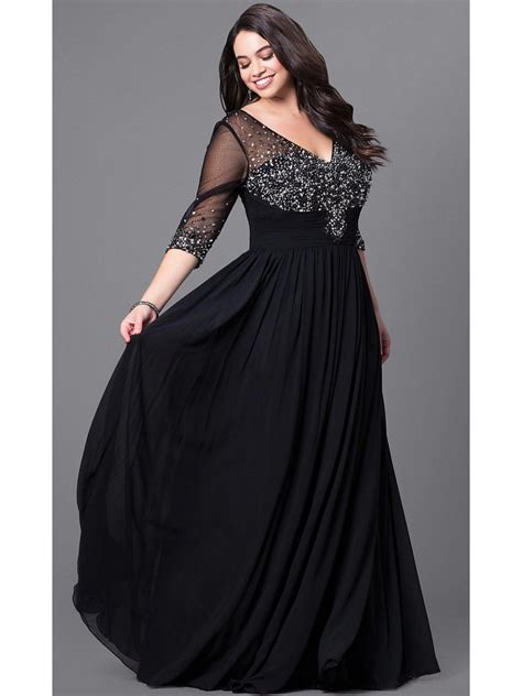 Famous Plus Size Black Dresses With Long Sleeves References