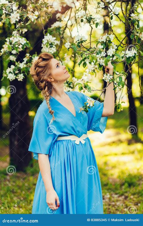 Beautiful Woman In Spring Blooming Garden Stock Image Image Of Person