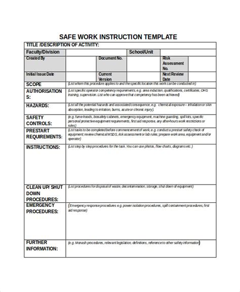 Free Work Instruction Template Printable Templates