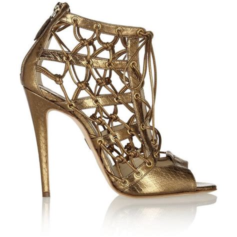 Brian Atwood Lyn Metallic Elaphe Lace Up Ankle Boots Sandals Heels