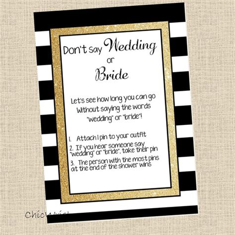 Printable Bridal Shower Game Dont Say Wedding Dont Say Bride Game