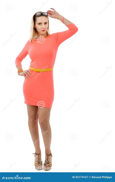 Beautiful Middle Aged Woman In Short Pink Dress Stock Image Image Of Short Cute 82774167