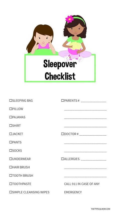Printable Sleepover Checklist Checklist For A Sleepover Sleepover