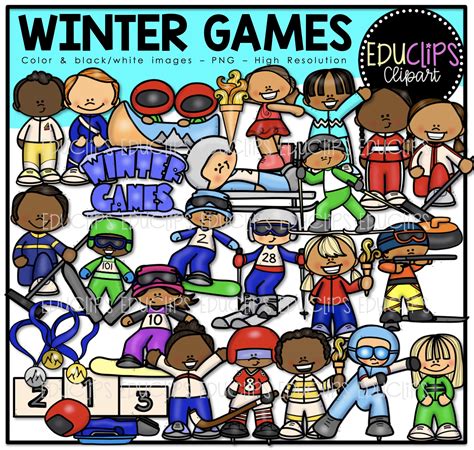 Winter Games Clip Art Bundle Color And Bandw Edu Clips