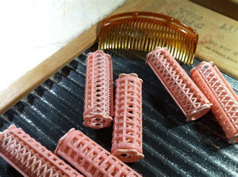 Vintage 60s Pink Plastic Hair Rollers With Comb Set Of 6