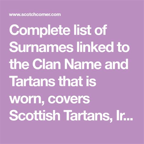 Complete List Of Surnames Linked To The Clan Name And Tartans That Is