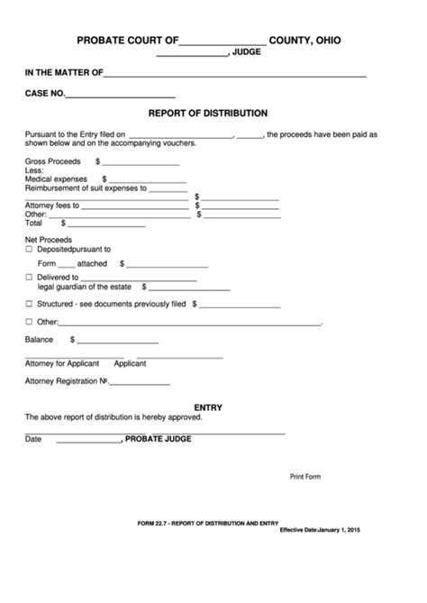 Fillable Ohio Probate Form Report Of Distribution Printable Pdf Download