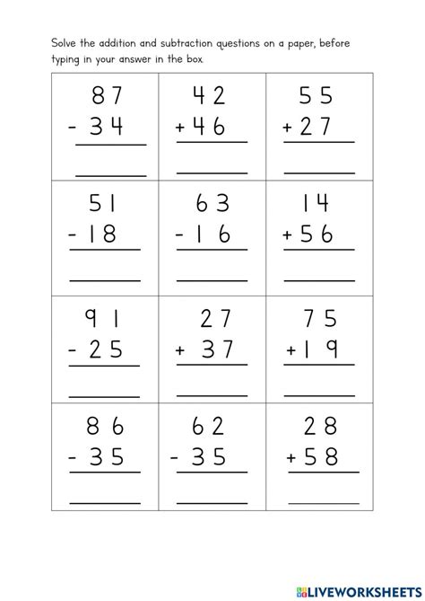 2 Digit Addition And Subtraction Worksheet