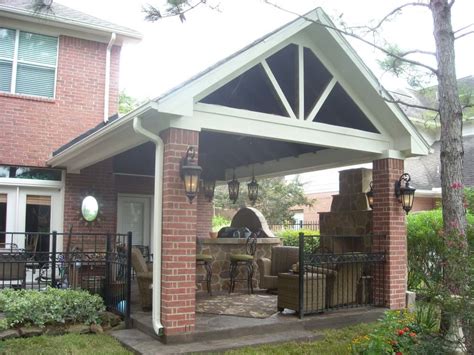 Gable Roof Patio Cover With Outdoor Kitchen And Fireplace Texas Custom