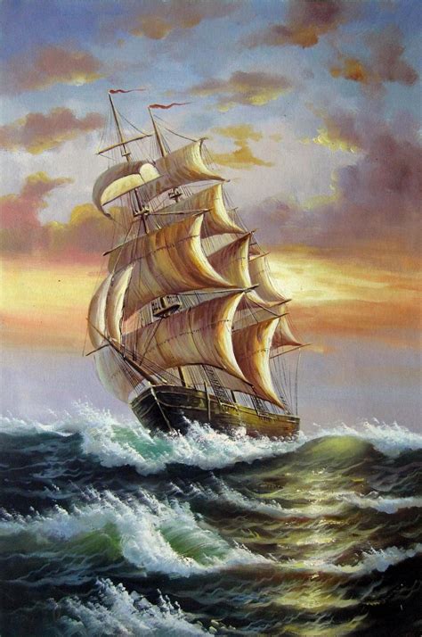 Tall Ship Sailing Painting By Lermay Chang Artmajeur Ship Art