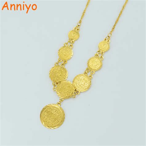 Anniyo 455cm Ancient Coin Necklace For Women Gold Color Arab Jewelry