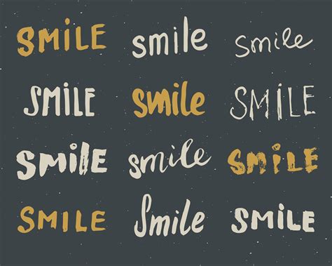 Smile Letterings Handwritten Signs Set Hand Drawn Grunge Calligraphic
