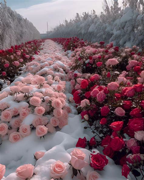 Naturesms On Instagram The Romantic Sea Of Roses In The Snow🤍