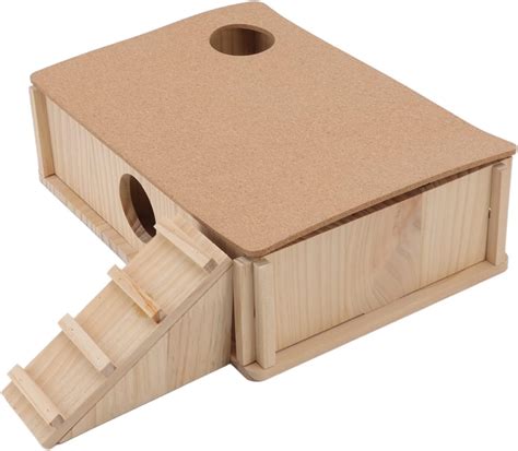 Wooden Hamster House Multi Rooms Small Pet Hideout Hut With Ladder For