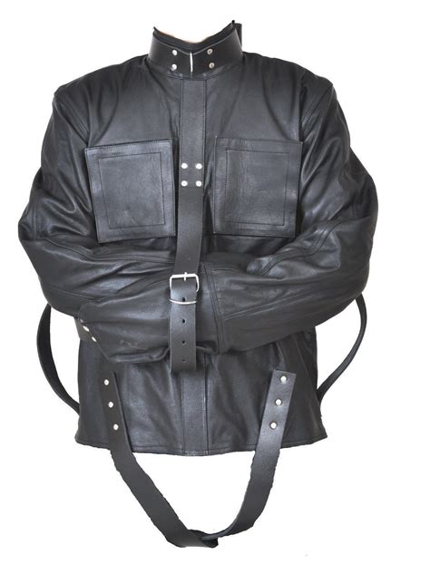 pre owned zs leather international pure cow black leather straitjacket heavy duty leather