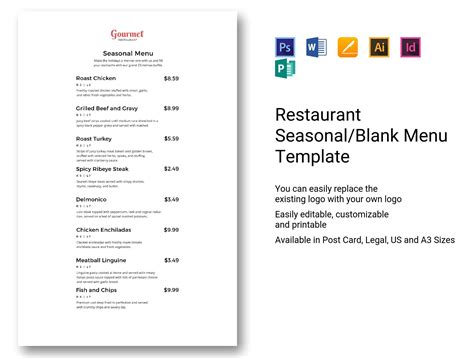restaurant seasonalblank menu template  psd word
