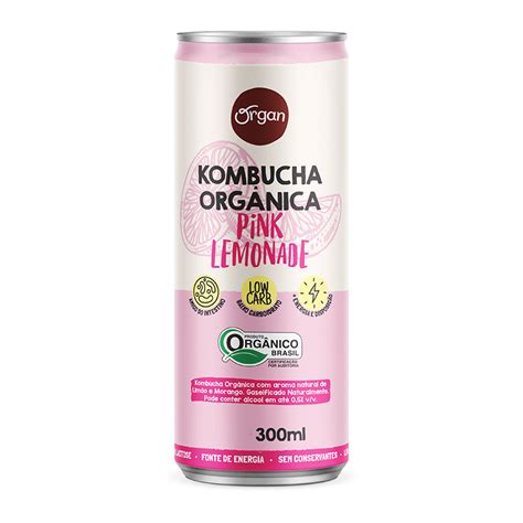 Kombucha Orgânica Pink Lemonade 300ml Organ Mercearia Da Natureza