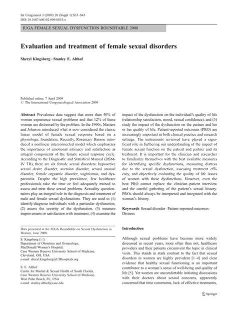 Pdf Evaluation And Treatment Of Female Sexual Disorders