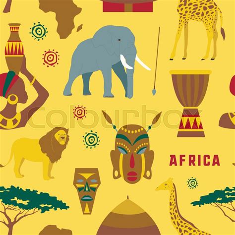 Colorful Africa Icons Set Pattern Stock Vector Colourbox