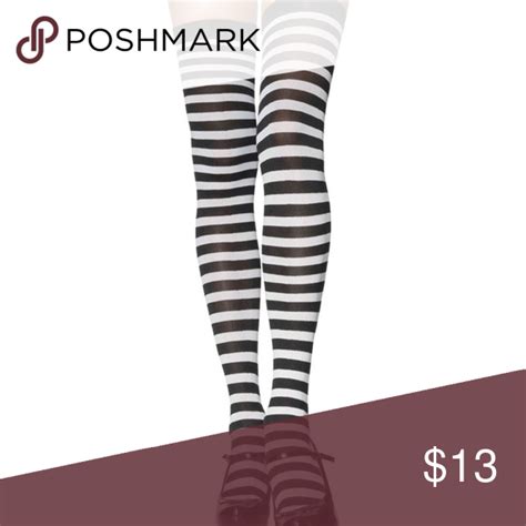 🌺leg Avenue Thigh High Stripe Stocking Black And White Striped Thigh High Stockings Fits 90 To