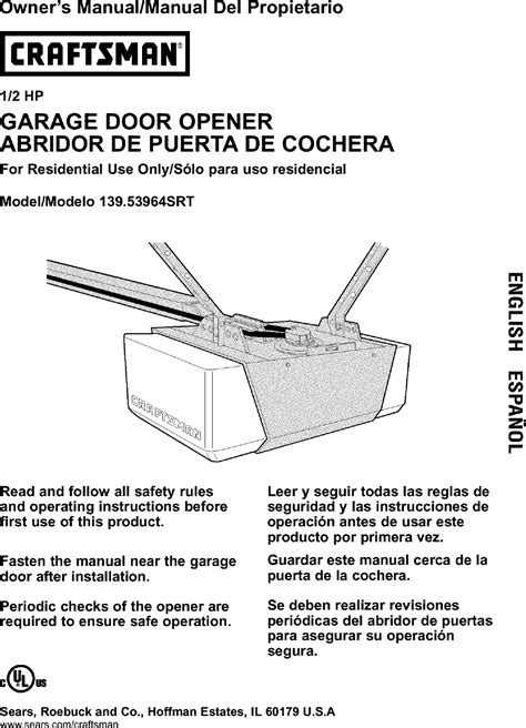 Craftsman Srt User Manual Garage Door Opener Manuals And Guides L