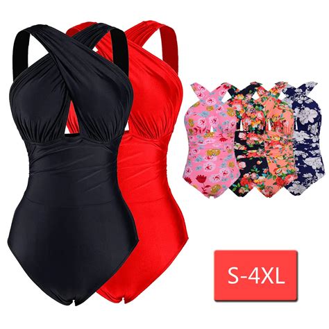 Plus Size High Waist One Piece Swimsuit Women Solid Color Big Swimwear