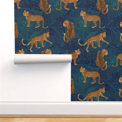 Leopard Print Wallpaper Leopard Jungle Midnight By Etsy Self Adhesive