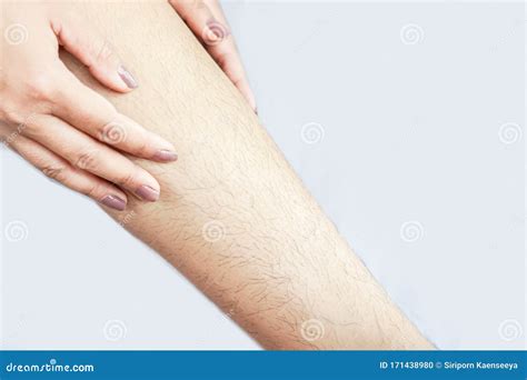 Closeup Woman With Hairy Unshaven Hair Leg Stock Photo Image Of Macro Hand
