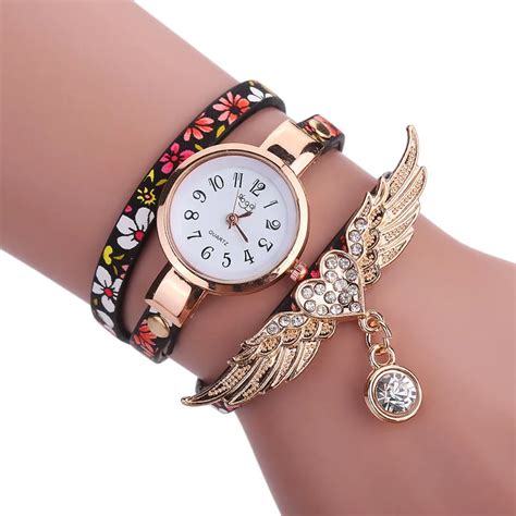 buy angel wings diamante friendship girls women woven leather bracelet watch