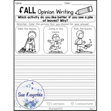 Fall Writing Prompts This Set Is Great For Your Early Writers To