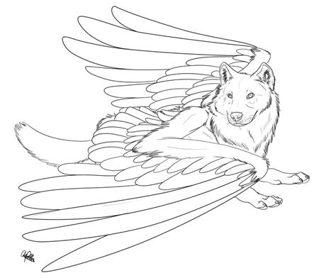 Winged Wolf Free Lineart 2 By Spiritwollf On Deviantart