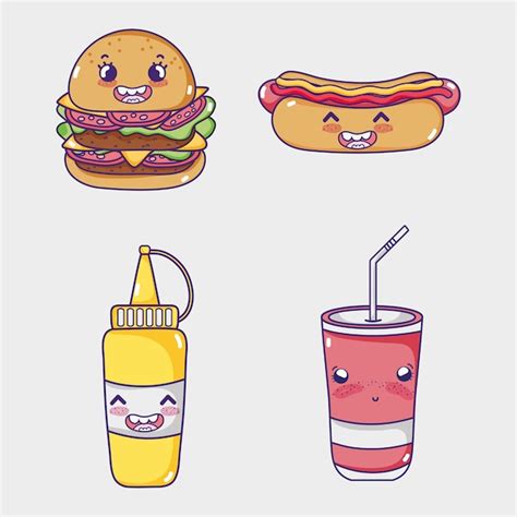 Premium Vector Fast Food Collection Kawaii Cartoons