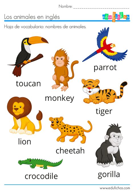 Nombres De Los Animales En Inglés Para Enseñar A Niños