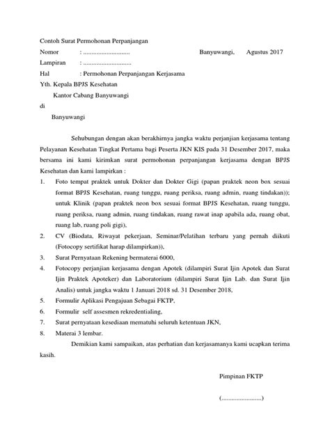 Contoh Surat Permohonan Perpanjangan Bpjs Delinewstv