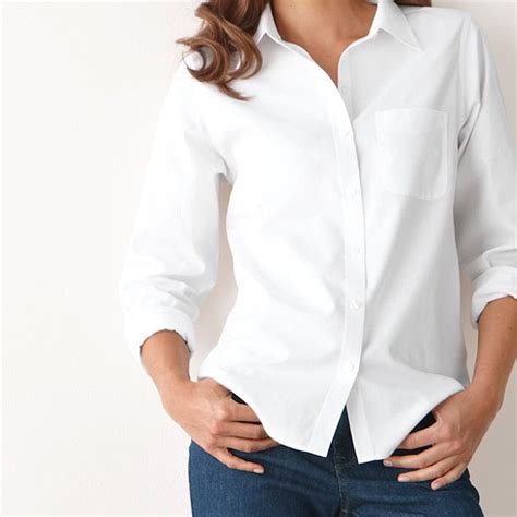 Womens Wrinkle Free Pinpoint Oxford Shirt Long Sleeve Relaxed Fit