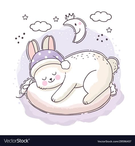Cartoon Cute Sweet Dream White Rabbit Sleeping Vector Image