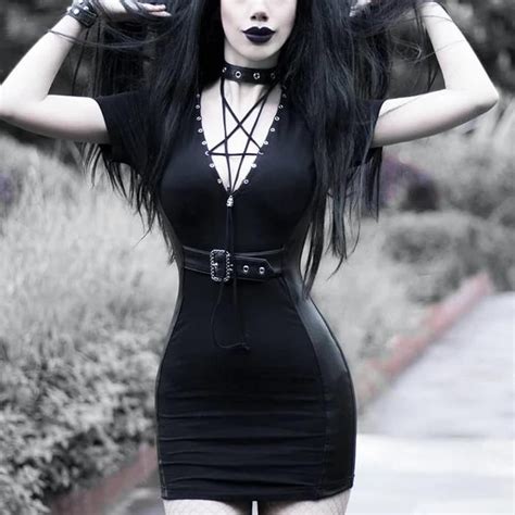 goth dark black grunge punk gothic pentagram dress pentagram dress fashion black bodycon dress