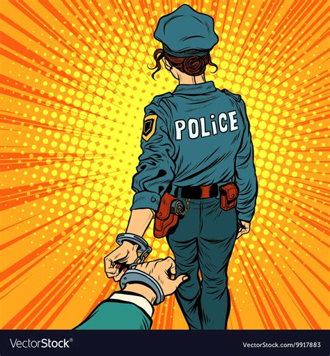 Follow Me A Woman Police Officer Is Arrested By Vector Image