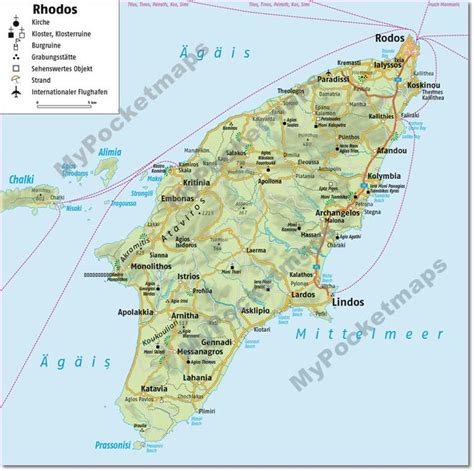 Übersichtskarte Insel Rhodos MyPocketmaps