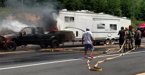 Truck Engulfed In Flames Rolls Into Fire Truck Sharedots