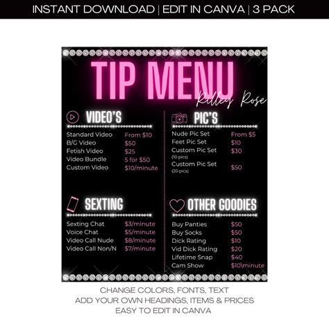 Onlyfans Tip Menu Template