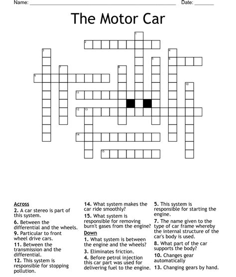 The Motor Car Crossword Wordmint