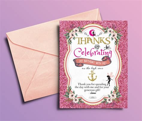 Fairy Pixie Thank You Card Pirate And Princess Birthday Invitation